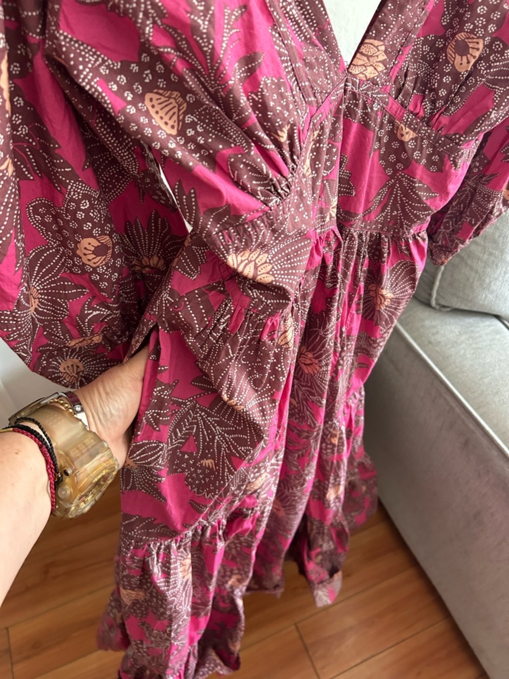 House Of Harlow Floral Boho Prairie Maxi Dress L Pink Brown summer - Picture 7 of 17